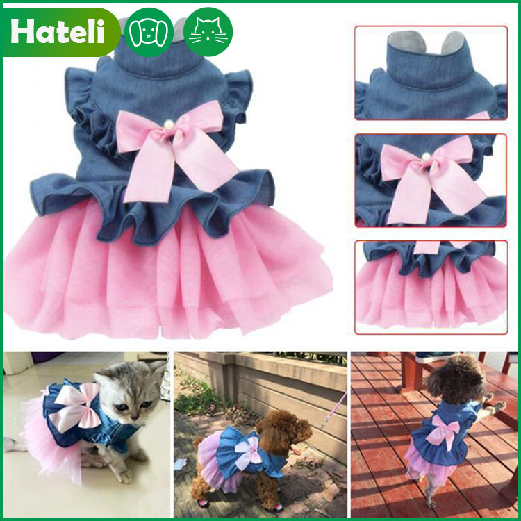 【HATELI】Cute Váy Cho Mèo Cưng, Quần Áo Đầm Thắt Nơ Cho Chó Con Mèo Đám Cưới Quần Áo Thú Cưng Mùa Xuân Hè