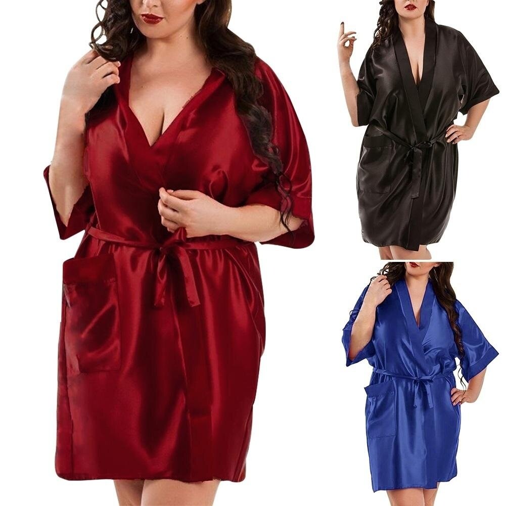 ผู้หญิงชุดนอนเซ็กซี่แฟชั่นผ้าซาตินเสื้อคลุมอาบน้ำ Nightgown Robe ชุดชั้นในชุดนอน