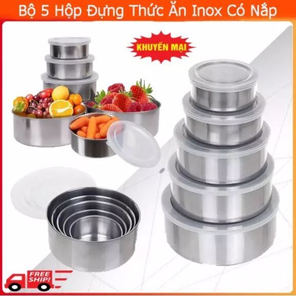 Combo 5 hộp inox có nắp đậy đựng thực phẩm cao cấp - 5 hộp inox2