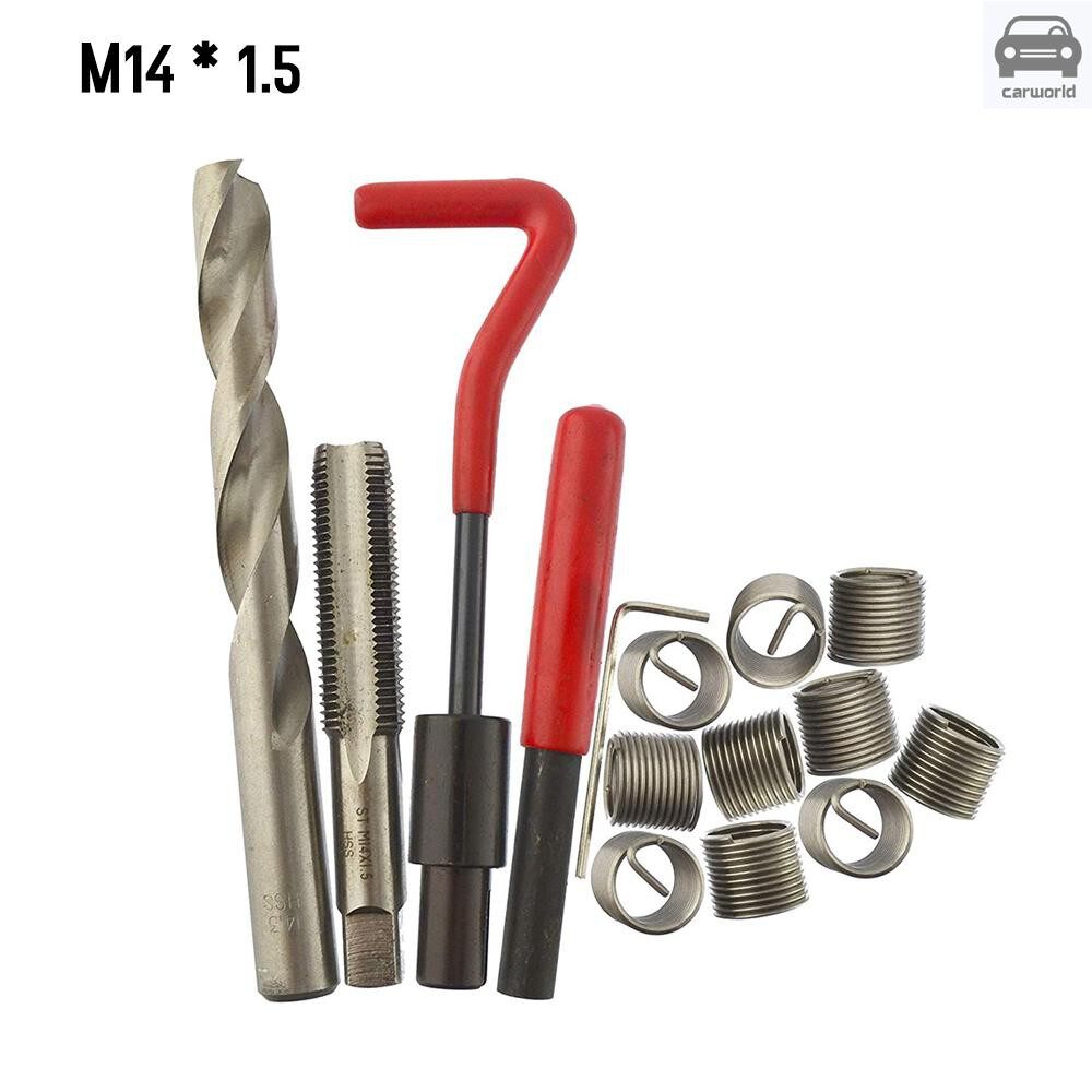 Hys 15 chiếc bộ dụng cụ chèn ren sửa chữa hệ mét dụng cụ cuộn dây chuyên nghiệp xe hơi helicoil m5 m6 m8 m10 m12 m14 m14 * 1.5