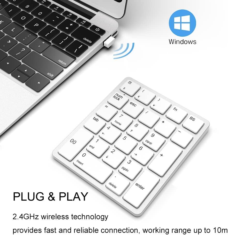 JOMAA Wireless Number Pads, Numeric Keypad Numpad 26 Keys Portable 2.4 GHz Financial Accounting Number Keyboard Extensions 10 Key USB keyboard for tablet samsung apple oppo vivo huawei realme