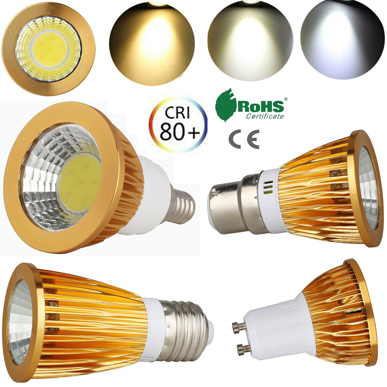 Bóng Đèn LED Vỏ Vàng ERANPO, Đèn Rọi LED COB Đế B22 GU10 E27 E14 Có Thể Điều Chỉnh Độ Sáng Bóng Đèn Siêu Sáng 9W 12W 15W 220V Dành Cho Chiếu Sáng Gia Đình