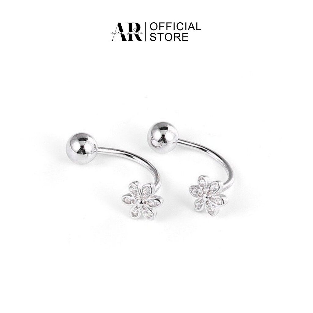 Khuyên tai bạc nữ aura, bông tai hoa đính đá bi xoáy-aurasilver-kt31