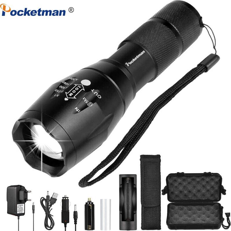 Đèn pin led 6000 lm đèn pin led linterna siêu sáng l2 v6 5 chế độ chuyển đổi đèn xe đạp có thể thu phóng sử dụng