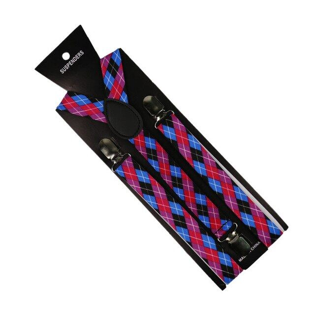 Winfox Vintage สายเอี๊ยมลายสก็อตกางเกงยีนส์สตรีผู้ชายยืดหยุ่น2ซม.Suspenders