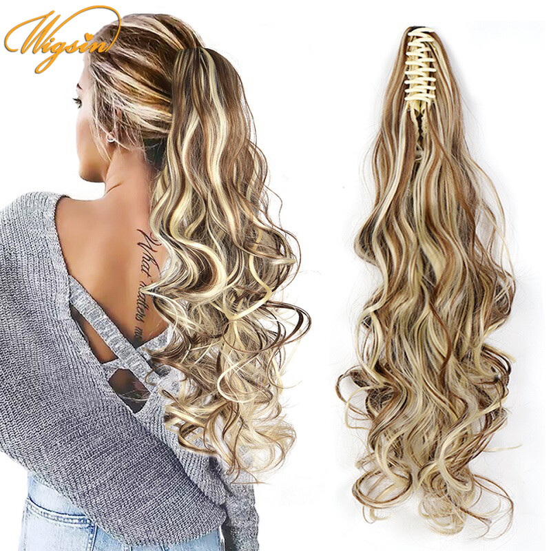 Tóc Đuôi Ngựa Kẹp Tóc Xoăn Dài Lượn Sóng Tóc Nối Tóc Vàng Tổng Hợp Màu Đen Cho Nữ