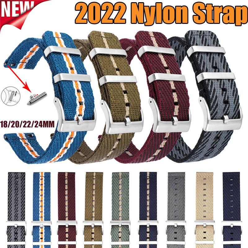 Nylon Canvas Strap 18mm 20mm 22mm 24mm Watch Band Stainless Steel Metal