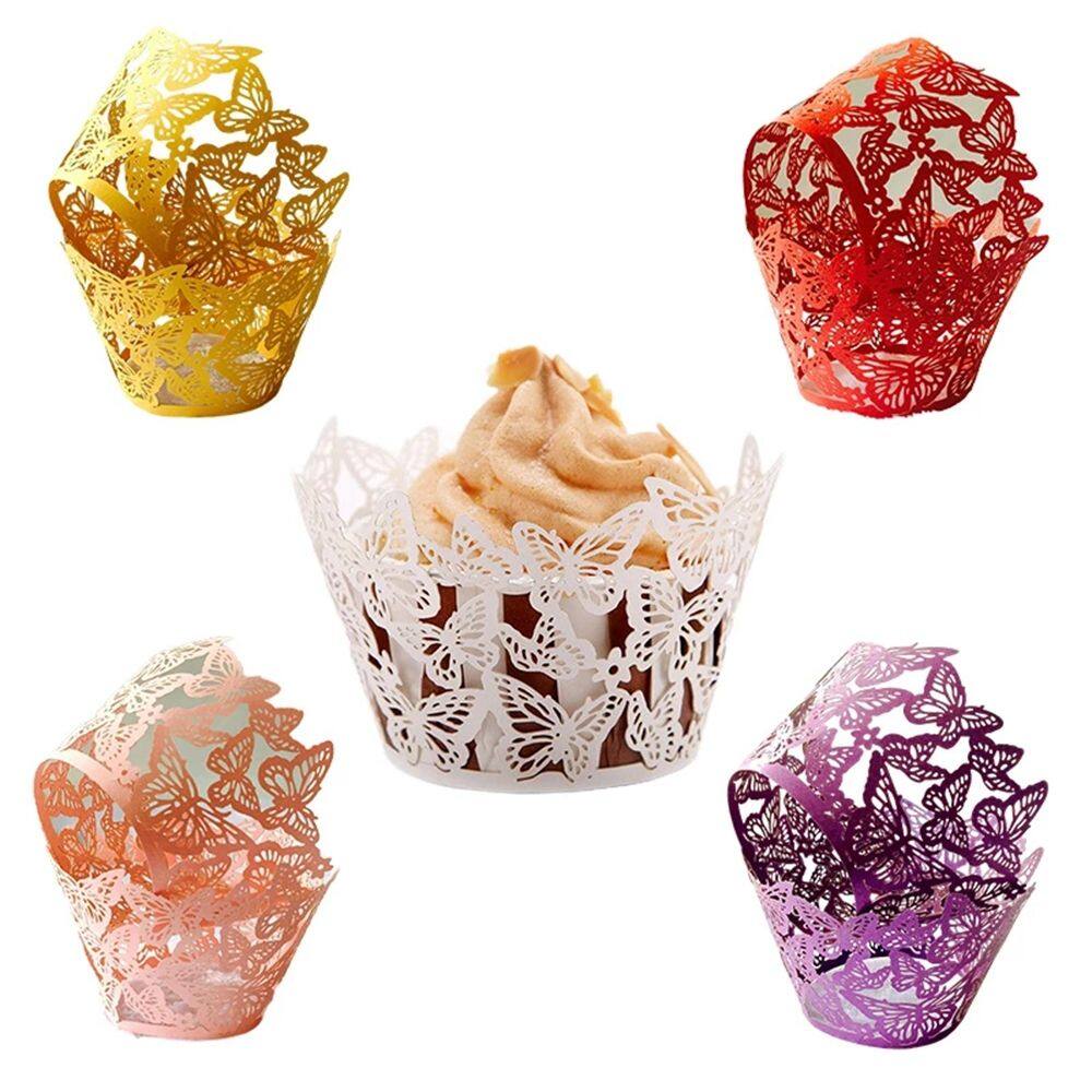 25 Miếng Giấy Gói Bánh Cupcake Hình Bướm Cắt Laser Hộp Bánh Muffin Cốc Bánh Trang Trí Bánh Tiệc Sinh Nhật Cho Bé Gái Đám Cưới Phụ Kiện Làm Bánh