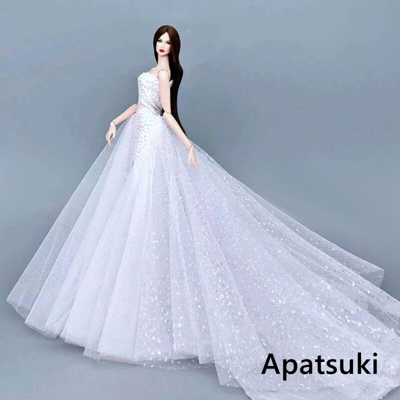 White High Fashion Wedding Dress for Barbie Doll Clothes Big Evening