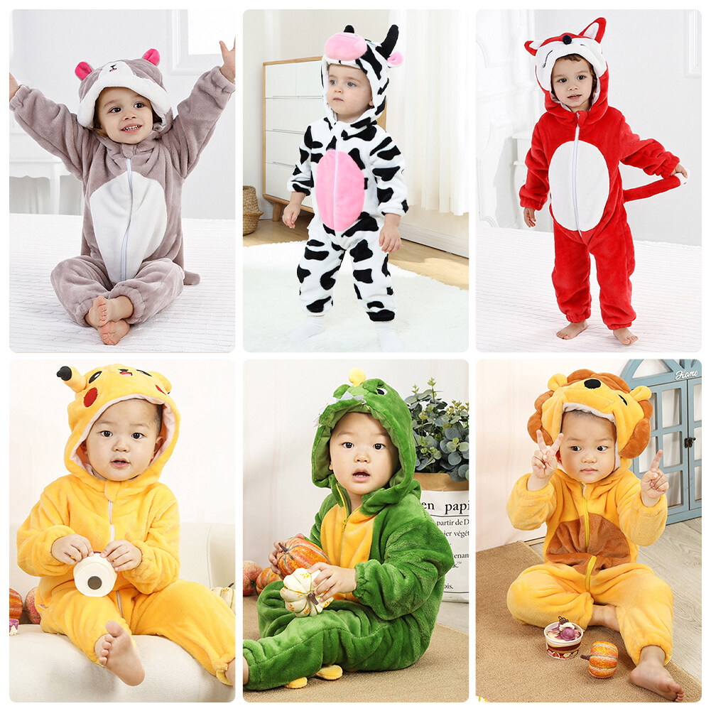 BesserBay Unisex Baby Animal Costume Cartoon Jumpsuit Hooded Outfit Flannel Pajama 