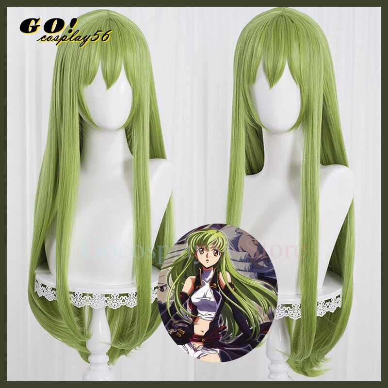 Code Geass C.C. Cosplay fgo enkidu tóc giả màu xanh lá cây 80cm tóc dài thẳng sợi tổng hợp người lớn