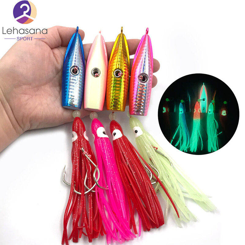 Mồi câu cá dạ quang 80g-200g mồi câu jig coast bằng kim loại có lưỡi câu mực bkk mồi cứng marlin