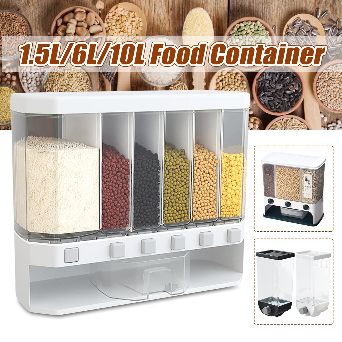 10L/6L/1.5L Food Storage Box Kitchen Wallmounted Container Cereal