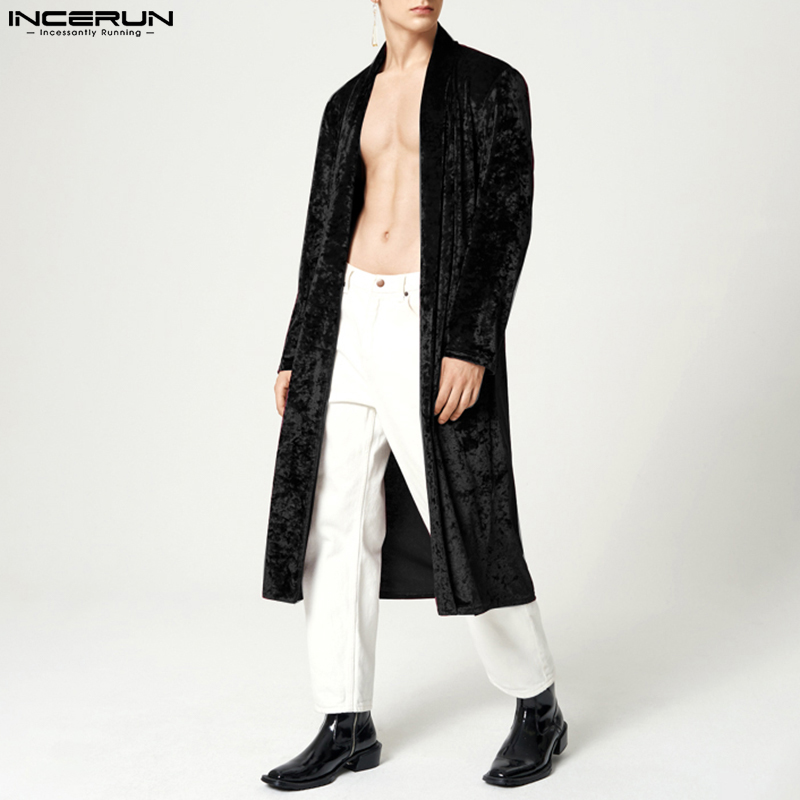 Incerun khăn choàng cho nam áo cardigan dài tay retro áo choàng tắm dáng rộng áo choàng ngủ