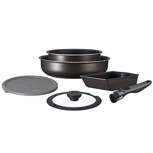 IRIS OHYAMA Pot and Frying Pan Set with Removable Handle, 6-Piece Set, IH