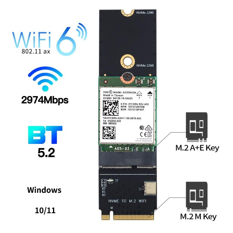 Xiwai Wireless NGFF A/E-Key WiFi Card to M.2 NGFF Key-M NVME SSD Adapter for AX200 WiFi 6 Bluetooth 5.1 
