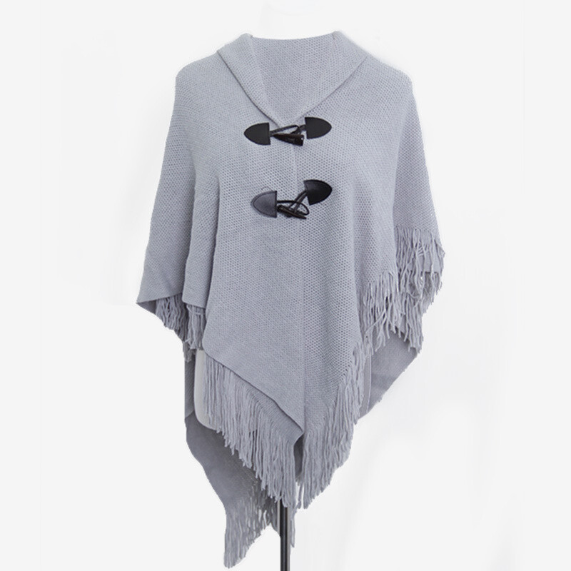 Áo len nữ dài tay không tay dệt kim poncho áo len khăn choàng