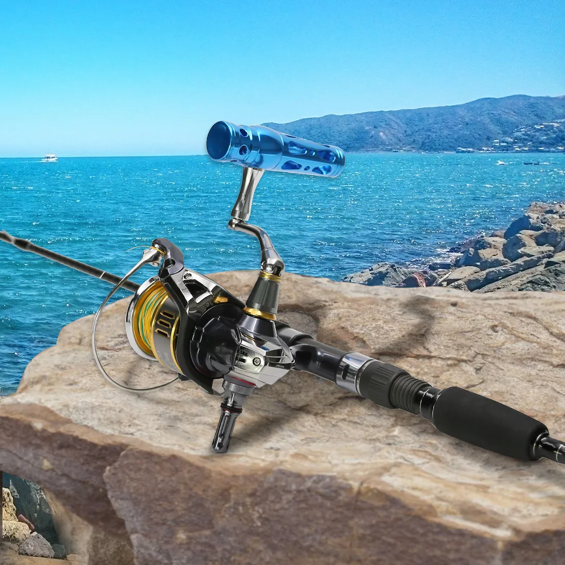 Soporte instalado en carrete de pesca