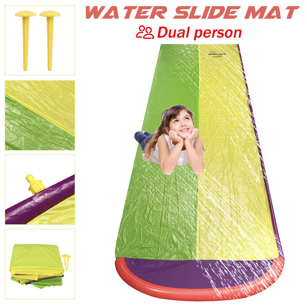 Generic 610x140cm Inflatable Dual Person Waterslide Pool Water Slide