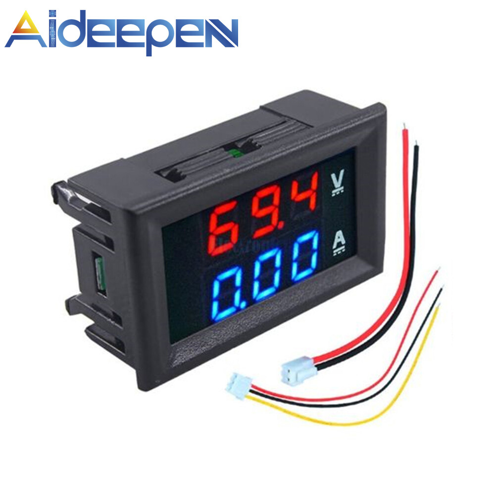 Aideepen chính hãng 1 vôn kế dc 100v 10a vôn kế led màu xanh dương + đỏ ampe kế ampe kế vôn kế kỹ thuật số kép ampe kế