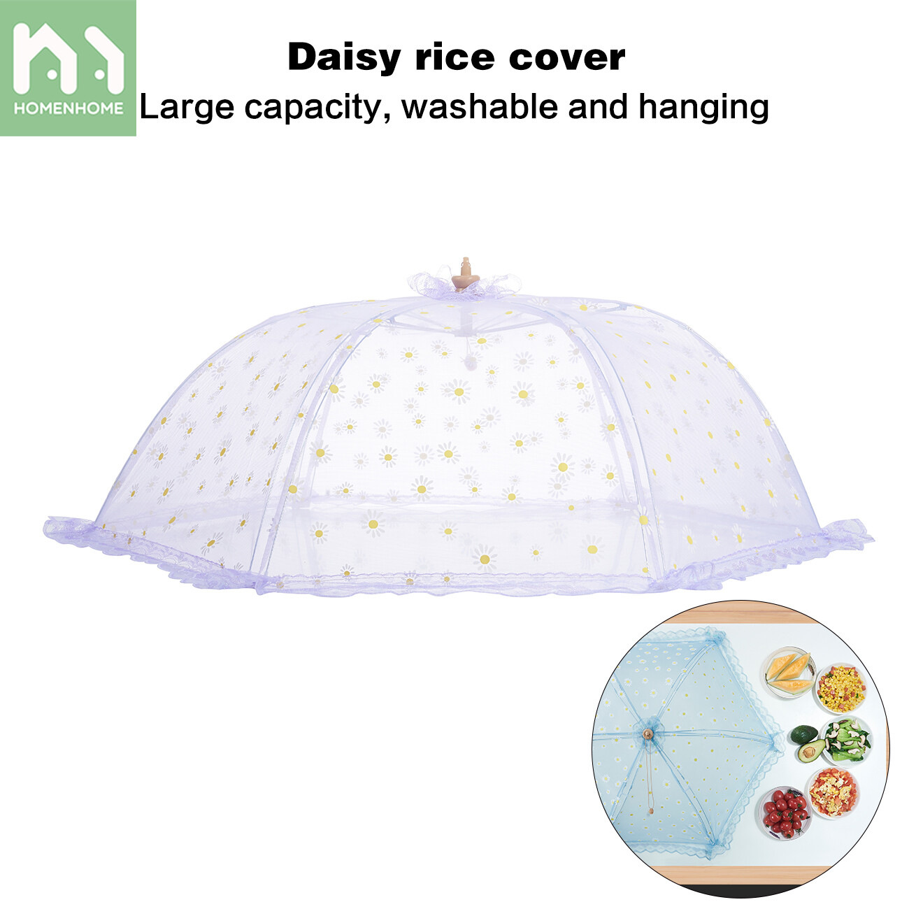 Homenhome Tấm Bọc Thức Ăn Chống Ruồi Lưới Họa Tiết Hoa Cúc Gấp Được