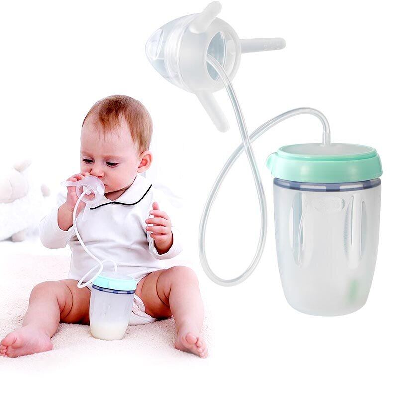 Bình cho em bé sơ sinh 250ml bình nước silicon có ống hút cốc trẻ em bình tập uống núm vú giả dễ thương tập uống sippy rảnh tay