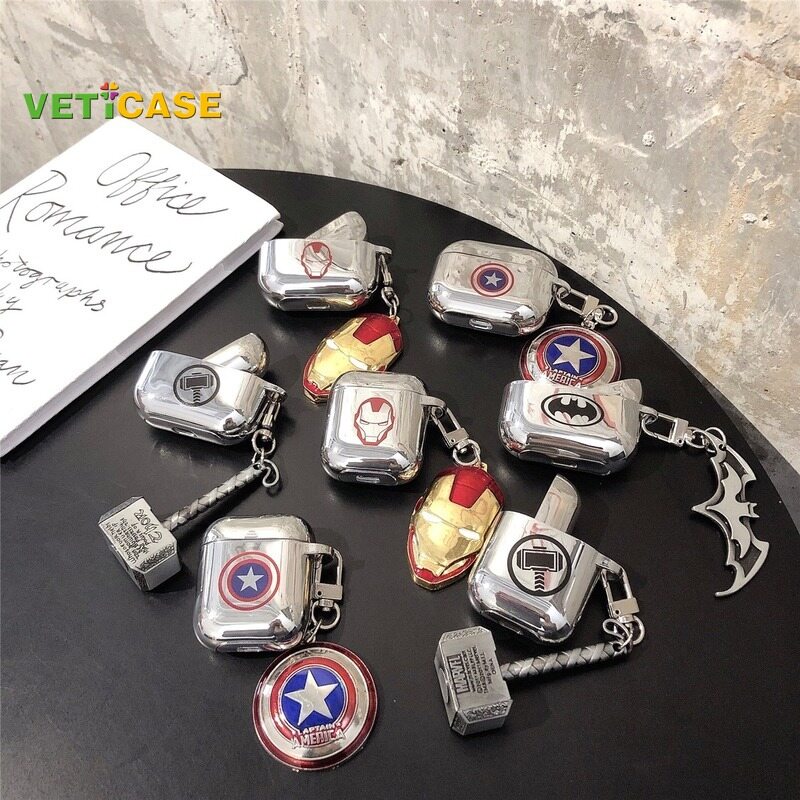 Mạ Marvel Iron Man Spider Người Đàn Ông Vòng Cổ Tai Nghe Trường Hợp Đối Apple Airpod Pro Airpods Gen 1 2 3 Pro2 Mới mềm silicon Bìa Headphone AirPods Vỏ Airpod Đen Đỏ màu xanh dương vàng Bạc