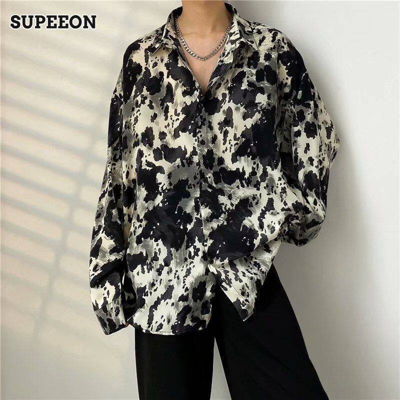 SUPEEON丨Áo Sơ Mi Hoa Hawaii Tay áo dài nam áo sơ mi in hình áo rộng mùa hè thường ngày nam