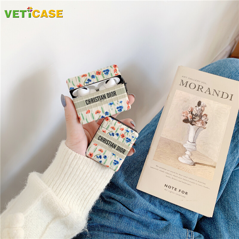 Hợp Thời Trang Hoa Vuông Tai Nghe Trường Hợp Đối Apple Airpod Pro Airpods 1 2 3 New Pro2 vỏ mềm Silicone Headphone AirPods Vỏ Pouch Phụ kiện bảo vệ AirPod Trắng