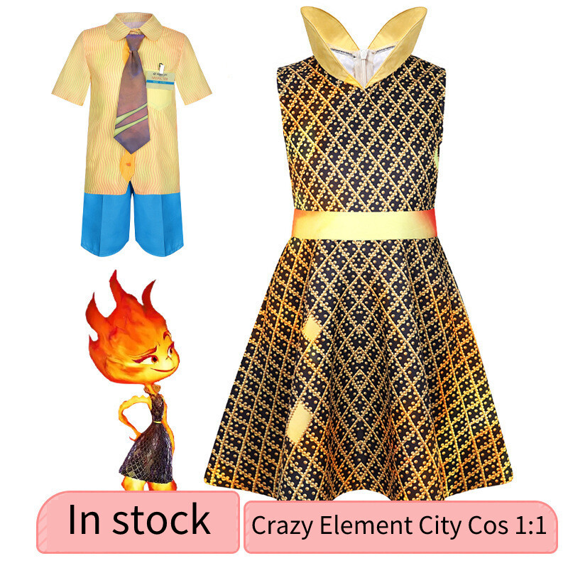 Fast shipping Animated Movie Crazy Element City Cos Costume Cosember Fire Wade Water Dress for Girls boys 2023 Cosplay Anime