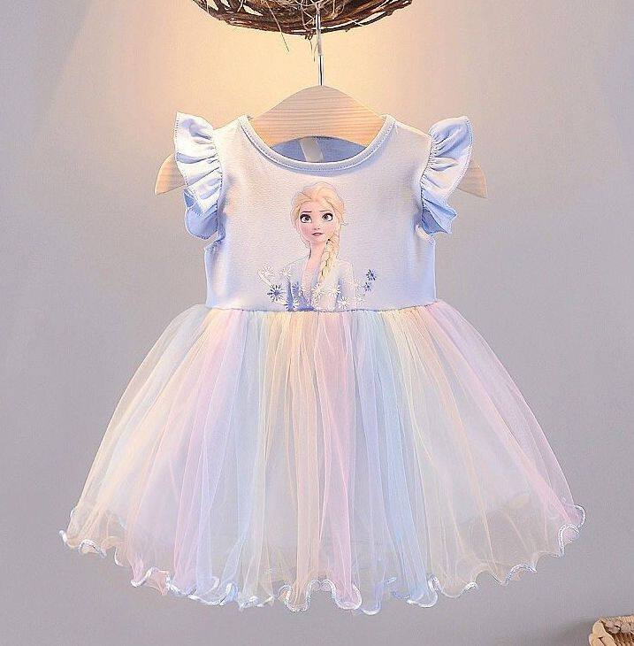 Đầm Công Chúa Chất Liệu Cotton Đính Sequin Hình Elsa Anna Thời Trang Cho