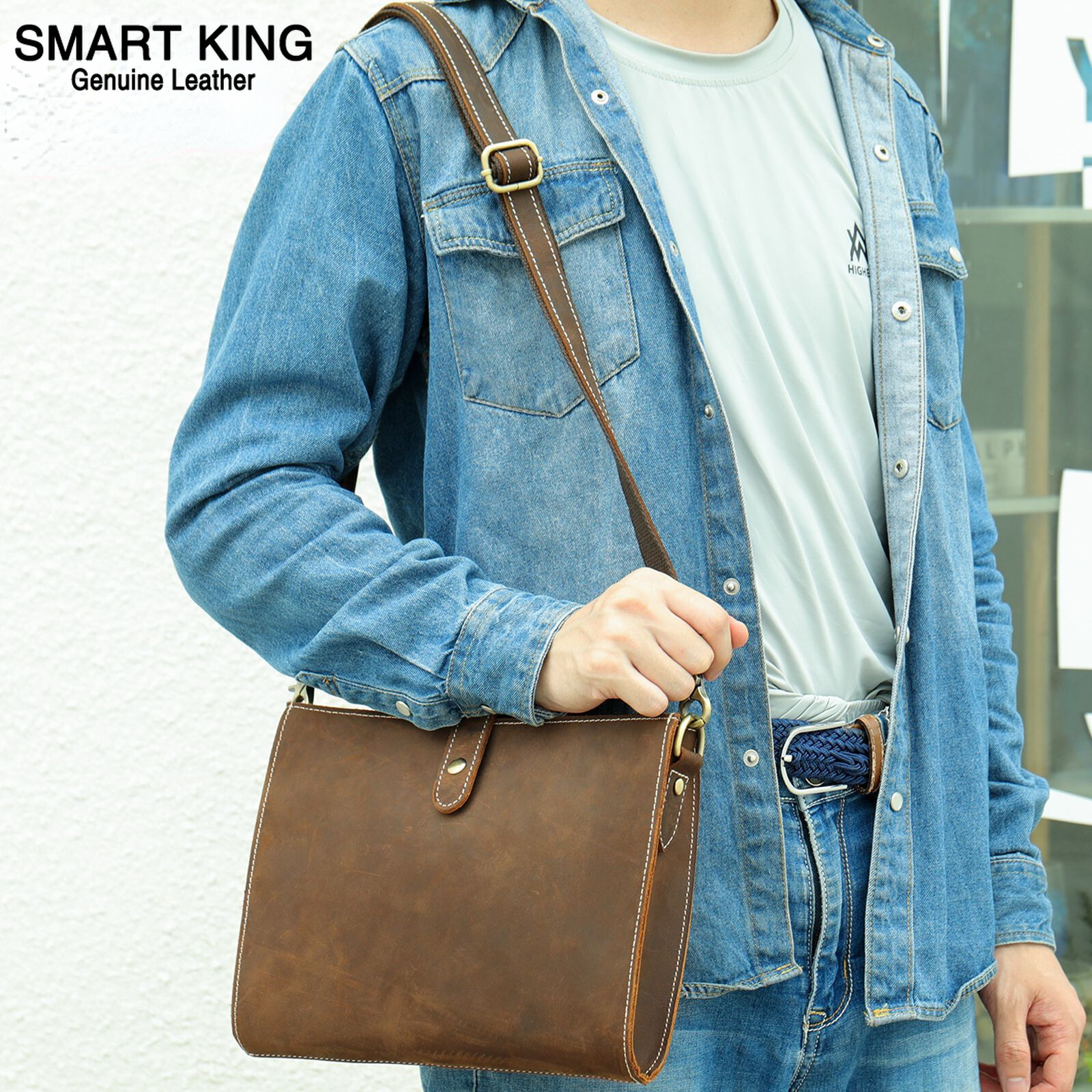 Smart King New Vintage Crossbody Bags for Men Grazy Horse Leather Casual Clutch Bag Large Capacity IPAD Bags ราคา 1,477 บาท*ส่งฟรี