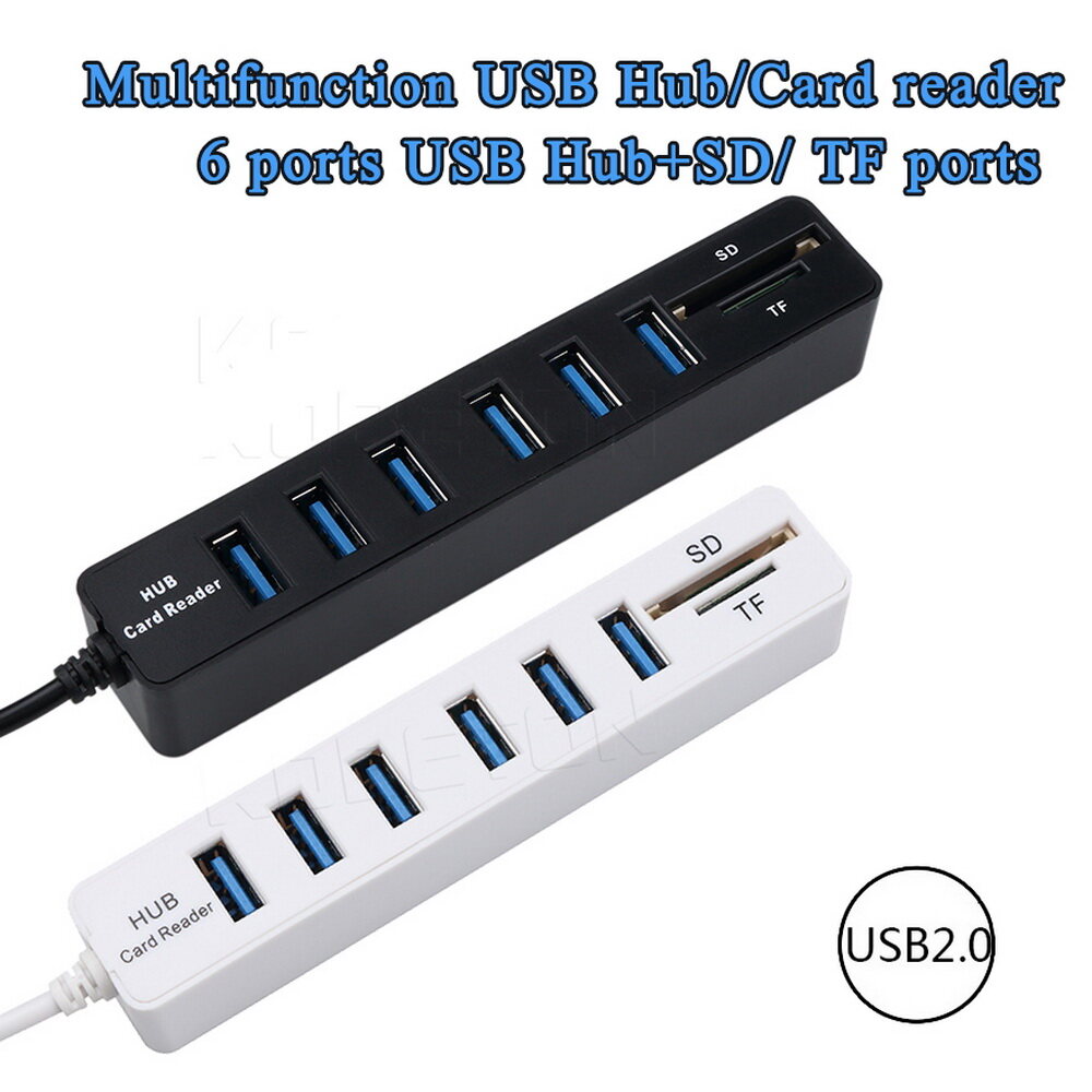 Hub USB 6 Cổng Bộ Chia Nhiều Cổng USB 2.0 Đầu Đọc Thẻ Micro S D TF Cho Máy Vi Tính