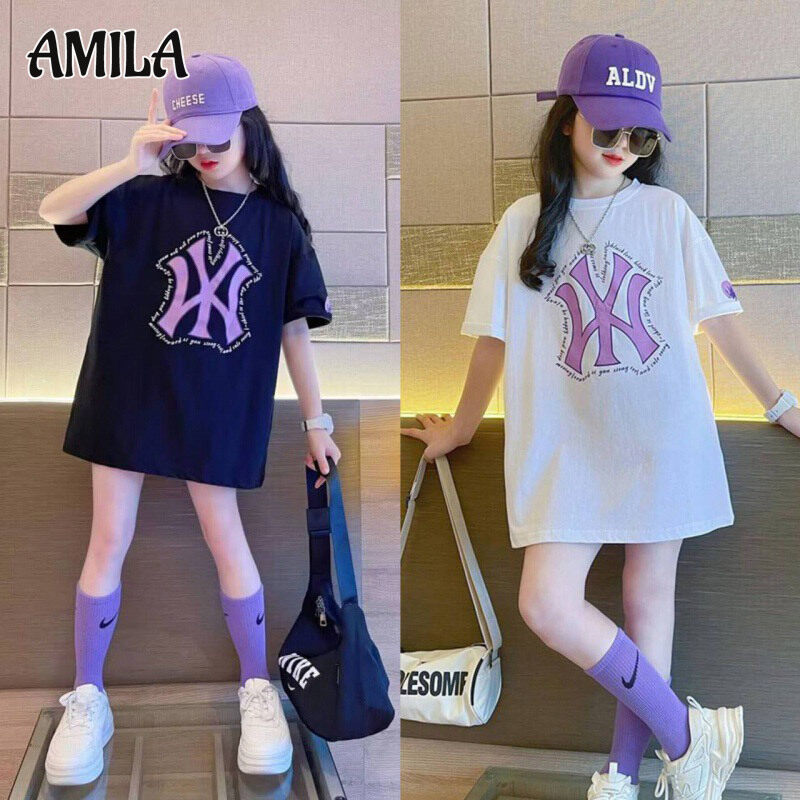 AMILA girls short sleeve t-shirt Summer new loose fashion letter print top