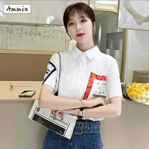 Áo Kiểu Nữ AMMIN, Áo Voan Ngắn Tay, Dáng Rộng, Phối Màu, Thời Trang 2020