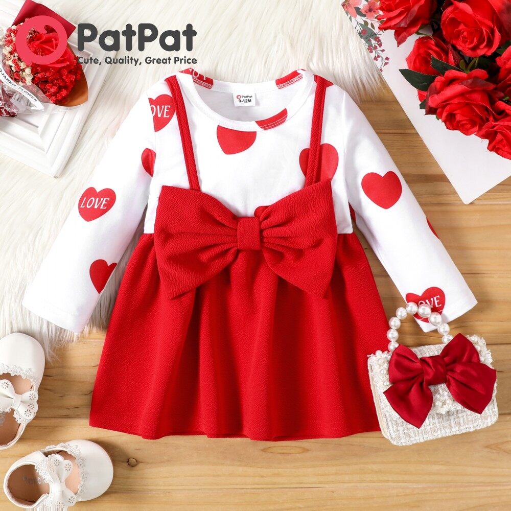 PatPat Baby Girl Clothes Red Love Heart Print Long