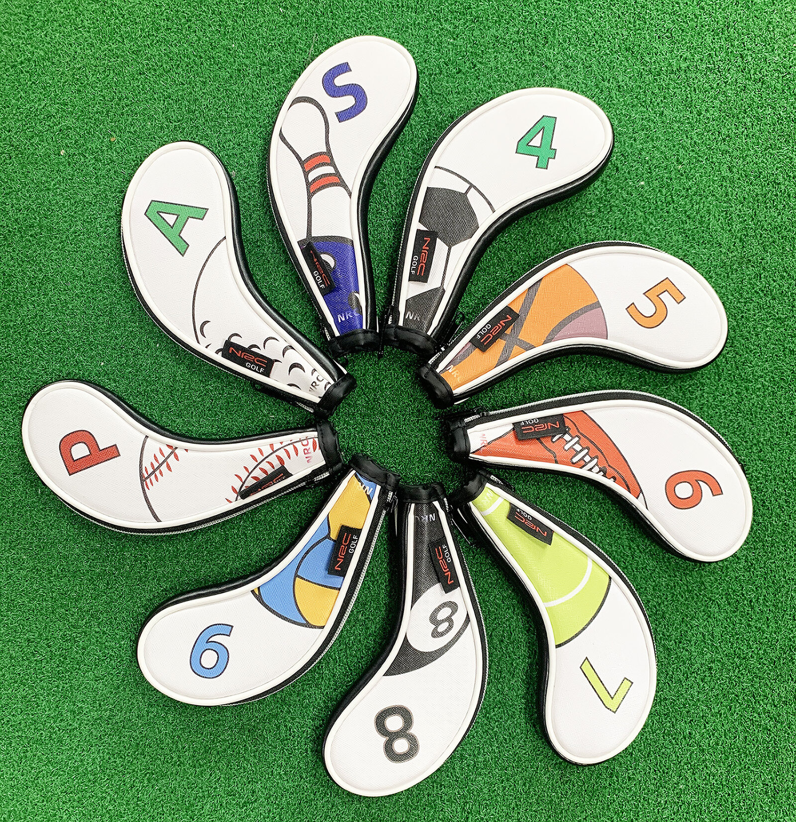 Bọc Đầu Gậy Golf Sắt Có Khóa Kéo, 9 Cái (4,5,6,7,8,9,P ,S,A) Bộ Ốp Bảo Vệ Gậy Putter