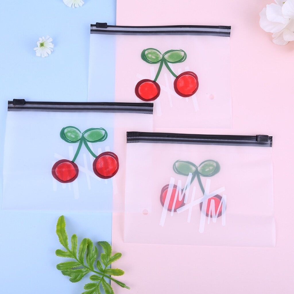 Túi zip đựng đồ trong suốt hoạ tiết trái cherry 10x15cm p091