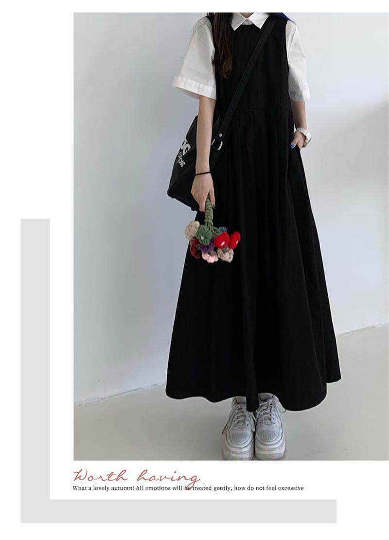 [Two sides can be worn] Korean style Japanese style mid-length suspender dress female student suspender dress summer one-piece suit