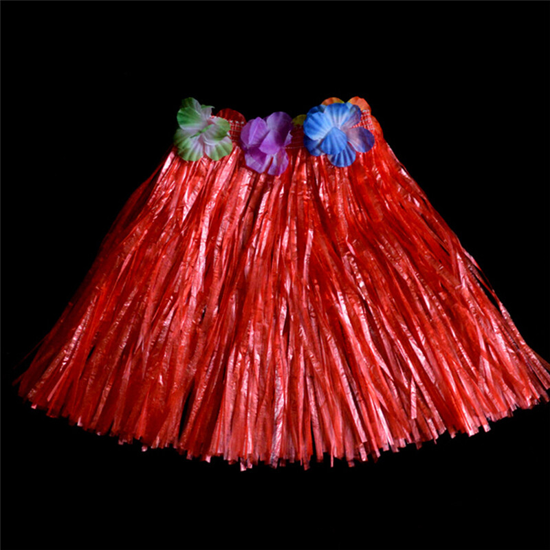 Nine percent Kids Boys Girls Hawaiian Hula Grass Beach Skirt Flower Wristband Party Dress Hot - 7