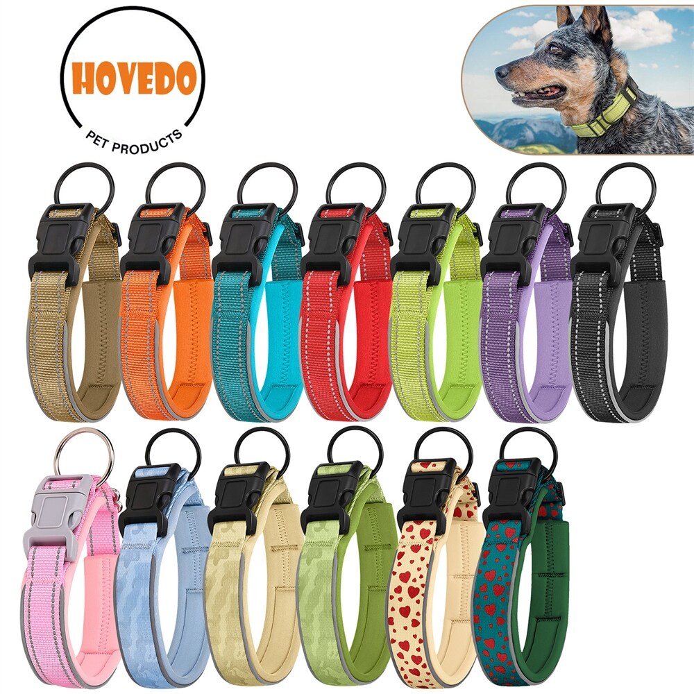 《Yogurt hairpin》✖▲ Nylon Reflective Dog Collar Adjustable Medium To Large Pet with Neoprene Lining and Alloy Ring Accessories