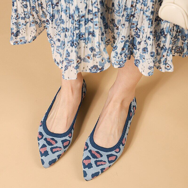 Giày Đế Bằng Ba Lê Mũi Nhọn Da Báo 2022 Giày Lười Vải Dệt Kim Giày Đơn Mềm Nông Cho Nữ Giày Thể Thao Lái Xe Zapatos De Mujer