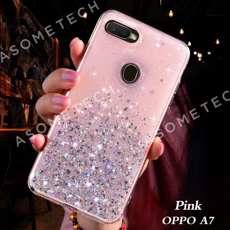 Bling Lấp Lánh Sao Bột Ốp Lưng Điện thoại OPPO A7 Sáng Trong Suốt Mềm Mại ỐP Lưng TPU Vỏ Bảo Vệ