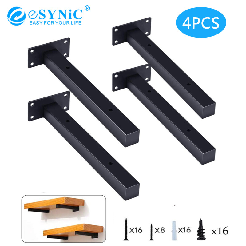 Giá Đỡ Kệ Công Nghiệp Màu Đen 10 Inch ESYNIC, 4 Giá Đỡ Kệ Sắt Treo Tường Hình Chữ L, Giá Đỡ Giữ 35Kg Cho Phòng Tắm, Nhà Bếp, Phòng Ngủ