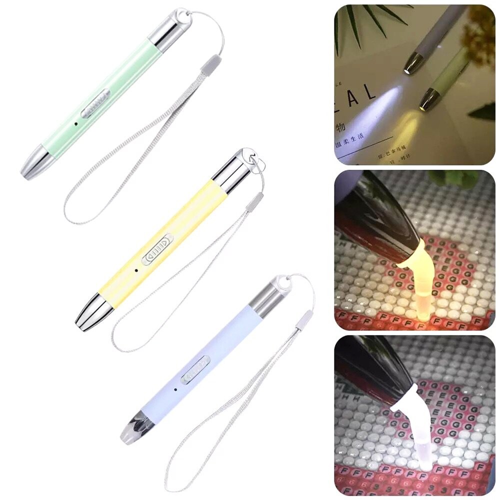 {hot} USB Rechargeable 5D Diamond Painting Glowing Lighting Spot Drill Pen Set 7 Heads DIY Portable Diamond Painting Drawing Tool
