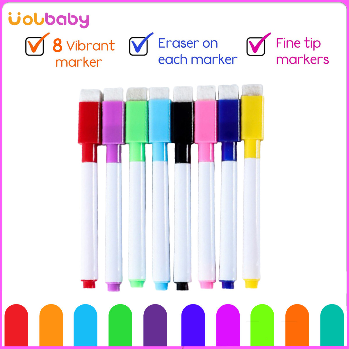 Volbaby Bút Đánh Dấu Xóa Khô 8 Màu Bút Đánh Dấu Bảng Trắng Kèm Bút Xóa Hoàn Hảo Để Viết Trên Bảng Trắng, Bảng Xóa Khô, Gương Cho Trường Học Văn Phòng Tại Nhà