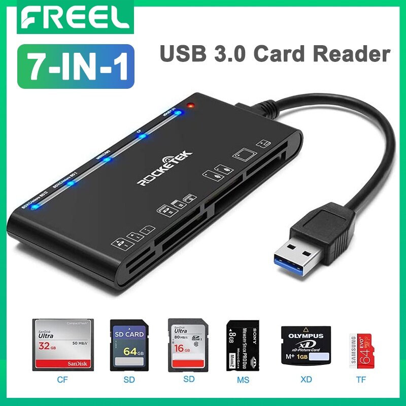 Freel usb3.0 multi-đầu đọc thẻ, thẻ sd/tf/cf/micro sd/xd/ms 7 in 1 tốc độ nhanh 5gbps đầu đọc thẻ nhớ đầu đọc thẻ/writer/hub cho sd sdxc sdhc cf cfi tf micro sd micro sd xc micro sd hc ms mmc uhs-i
