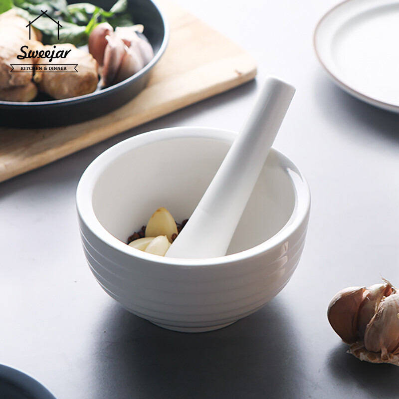 SWEEJAR Bộ Chày Và Cối Gốm 300Ml, Máy Nghiền Viên Thuốc Máy Xay Thảo Mộc Gia Vị