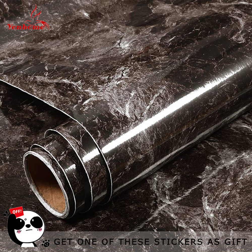 Yenhome Giấy Liên Hệ Đá Hoa Cương Màu Đen Sáng Bán Chạy 30 × 200Cm Giấy Dán Tường Mặt Bàn Nhà Bếp Trang Trí, Cho Kệ Tủ Phòng Tắm Lót