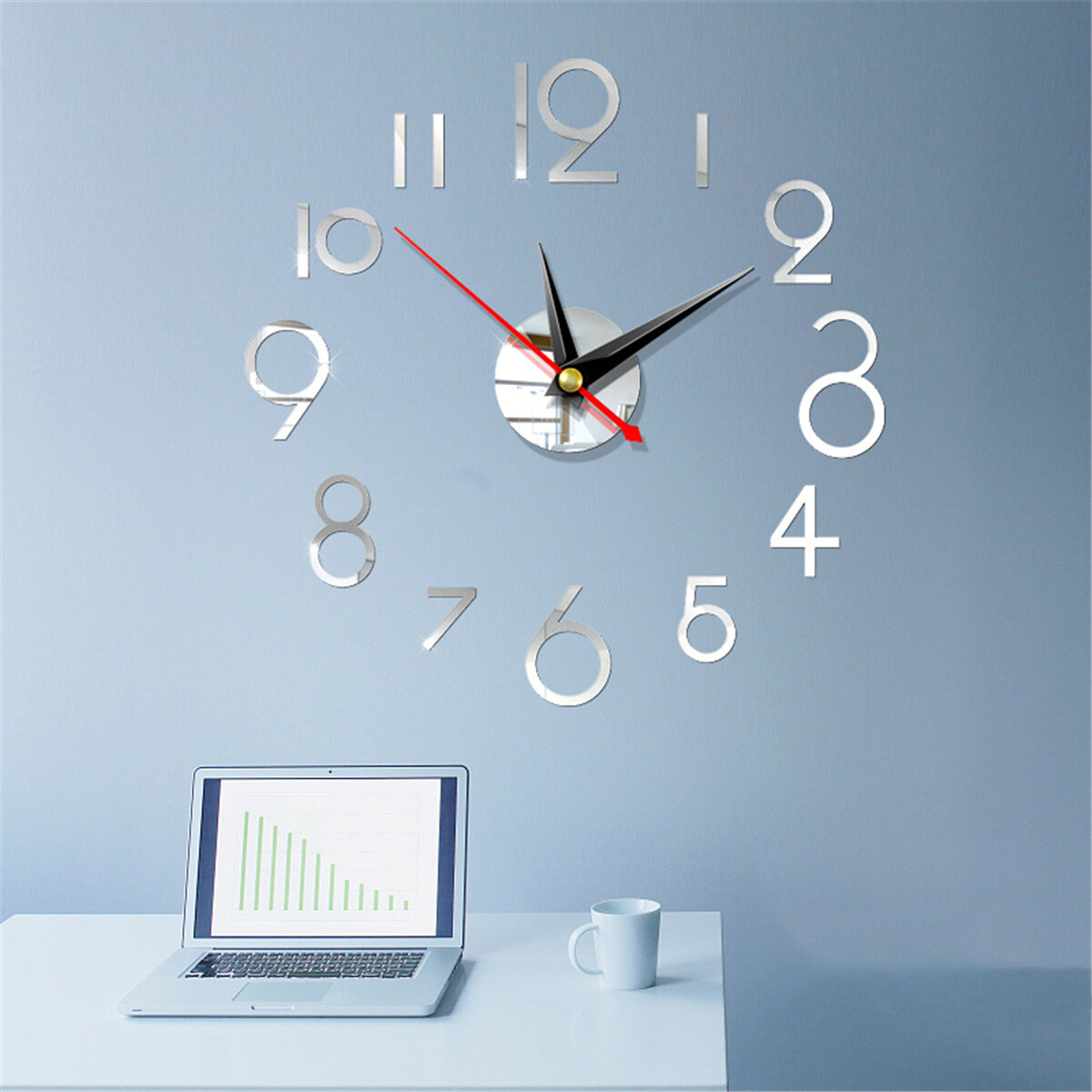 Generic DIY Wall Clock 3D Surface Mirror Numerals Room Office Sticker